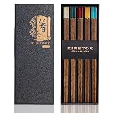 KINETOX 5 Pares Palillos Chinos de Madera de Wengué en Set de Regalo | Palillos Chinos Madera Reutilizables de Madera Natural para Comidas Familiares Cocina Asiática Inauguración Boda y Fiestas