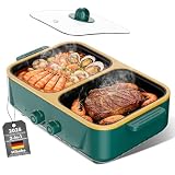 Hotpot eléctrico 2 en 1 y barbacoa de 1000 W, dos niveles de temperatura, calentamiento rápido – Cocina interior para asar, pasta y más, apta para hasta 3 personas (verde K)