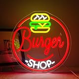 ineonlife Burger Signo de neón para la decoración de la pared Dimmable Hamburguesa Led Neon Light Signs for Burger Shop Business Food Lights Room Colorful Decor for Party Snack Shop 5V/2A USB