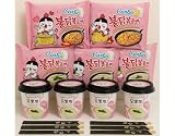 MiFan Ramyun Ramen carbonara: Fideos Ramen Buldak y tteokbokki coreanos, albóndigas de arroz, kit de palillos, comida coreana