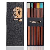 KINETOX 5 Pares Palillos Chinos de Madera de Palo de Rosa en Set de Regalo