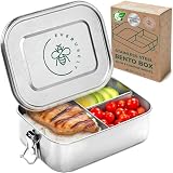 Bento Box - Fiambrera de acero inoxidable - 1,2 l - 3 compartimentos | Caja de acero Everusely de 1,2 l: exterior a prueba de fugas con compartimentos sin soldaduras. ¡Sin plástico!