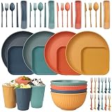 Juego de Vajilla de 48 Piezas para 4 Personas, Reutilizado Vajilla Irrompible, Cuencos y Platos para Cena, Picnic, Camping, Barbacoa