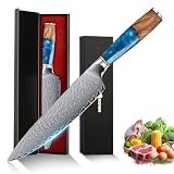 hoforife Cuchillo Chef 20 cm Damasco - Mango Ergonómico Azules y Braun