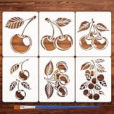 FINGERINSPIRE 6 plantillas de dibujo de cereza con pincel, 25 x 20 cm, reutilizables, para pintar paredes y muebles