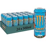 Monster Energy Mango Loco con zumo de mango, con ácido carbónico, paleta de bebidas energéticas 24 x 500 ml y adhesivo gratis