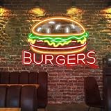 Letrero de neón de hamburguesa, señales LED personalizadas de comida rápida, luz de neón de restaurante, letrero de neón de hamburguesa, arte de luz de comida, colgante de pared para hamburguesas