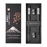 Palillos de Metal Reutilizables - 2 Pares de Acero Inoxidable Con Soporte, Aptos para Lavavajillas, Juego de Regalo Japonés (Negro)
