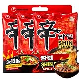 Ramen Picante Nong shin, Fideos Instantáneos Nong Shim Shin Ramyun, Instant Noodle Ramen Corea, Original Coreano, Agrega agua caliente y cocina por 5 minutos, 3 unidades de 120 g