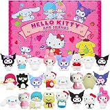 Hello Kitty Sanrio Set de Figuras 3D 24 Piezas, Mini Figuras Coleccionables Kuromi Cinnamoroll My Melody, Decoración de Escritorio y Mesa (Multi 24 Pcs)