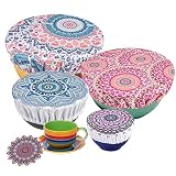 PHOGARY Tapas Reutilizables Ecológicas para Contenedores de Alimentos - 5 Tapas de Tela Ajustables Almacenamiento Consciente, Mandala A